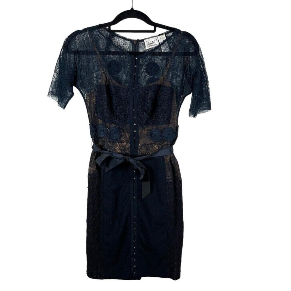 Beguile by Byron Lars‎ Black Lace Sheer Hook Front Corset Detail Dress Size 2P